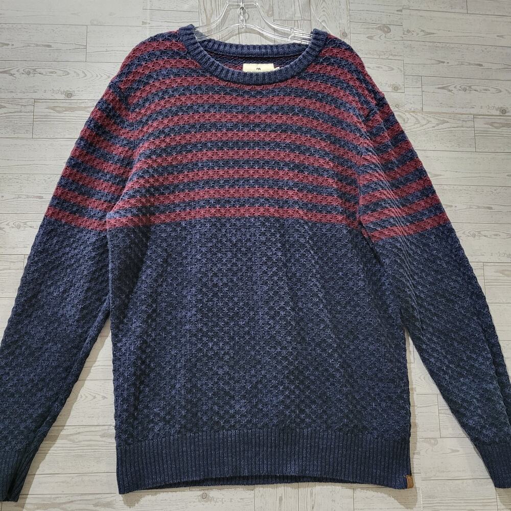 The Normal Brand Sweater Mens XL Pique Stitch Blue Maroon Striped Cotton Knit